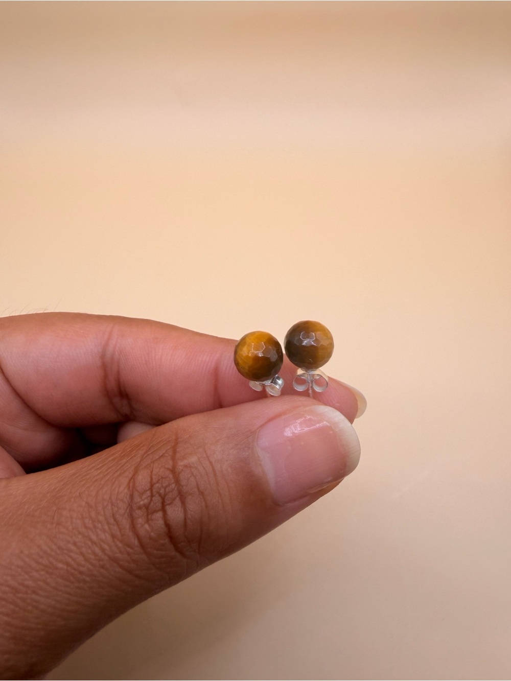 925 Sterling Silver Faceted Tiger Eye Earrings.
